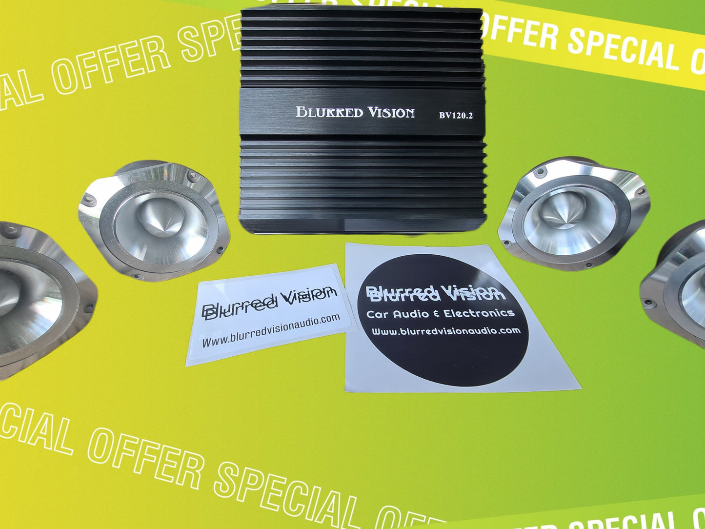 Blurred Vision Audio Loud PACK Bundle Pack (4) 4" Super Tweeters+ (1) Amplifier 120.2 Amplifier