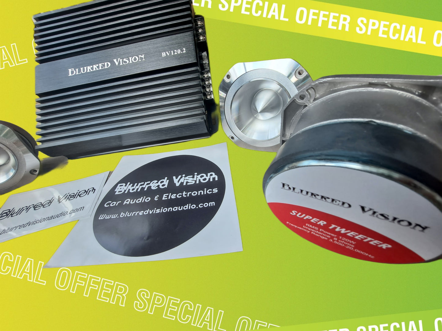 Blurred Vision Audio Loud PACK Bundle Pack (4) 4" Super Tweeters+ (1) Amplifier 120.2 Amplifier