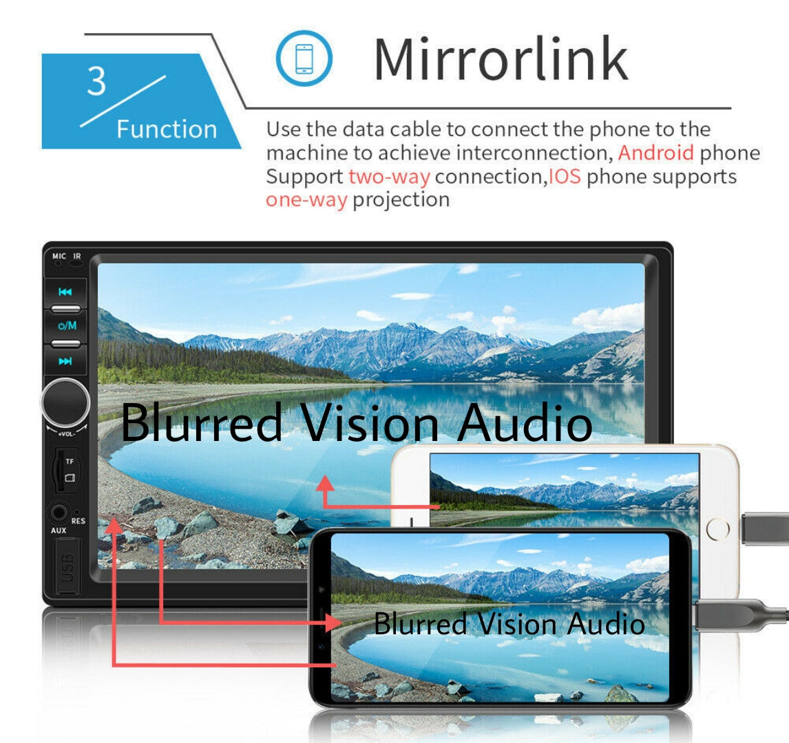 Blurred Vision BV-7018B Double Din in-Dash Head Unit Bluetooth Mirrorlink USB Auxiliary