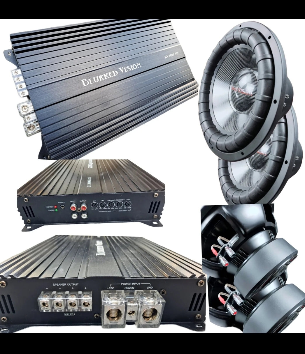 Blurred Vision Audio Bundle Pack 2x12s Dual 4 ohm with 2000 Amplifier