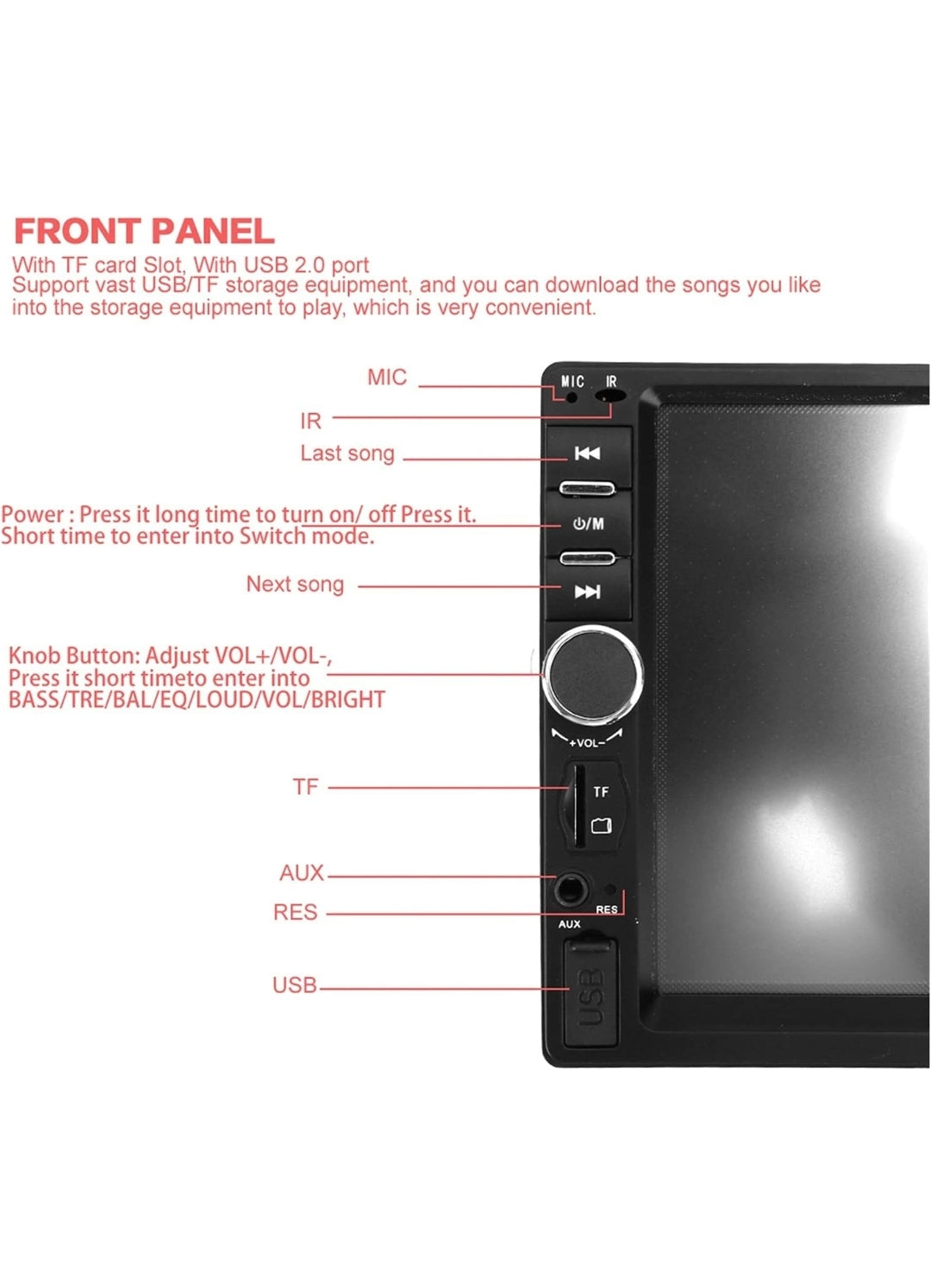 Blurred Vision BV-7018B Double Din in-Dash Head Unit Bluetooth Mirrorlink USB Auxiliary