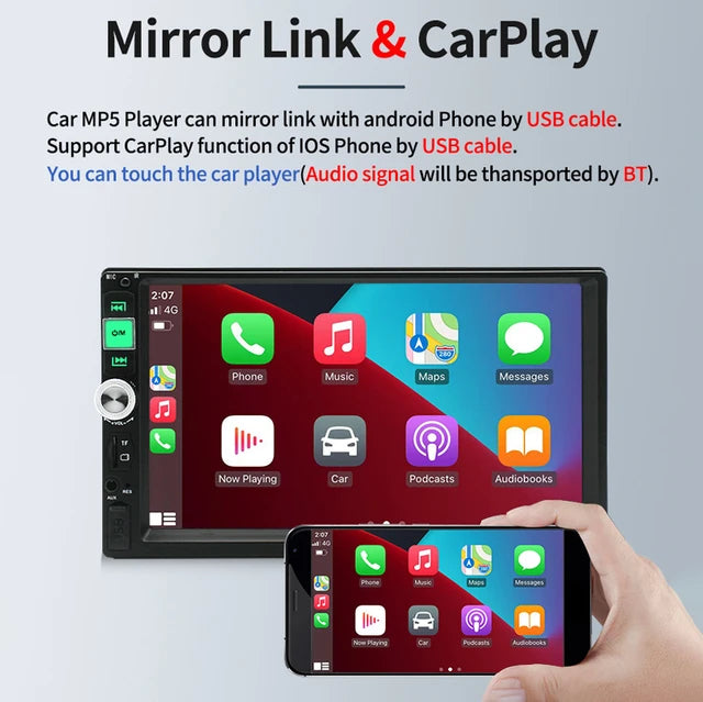 Blurred Vision BV-7018B Double Din in-Dash Head Unit Bluetooth Mirrorlink USB Auxiliary