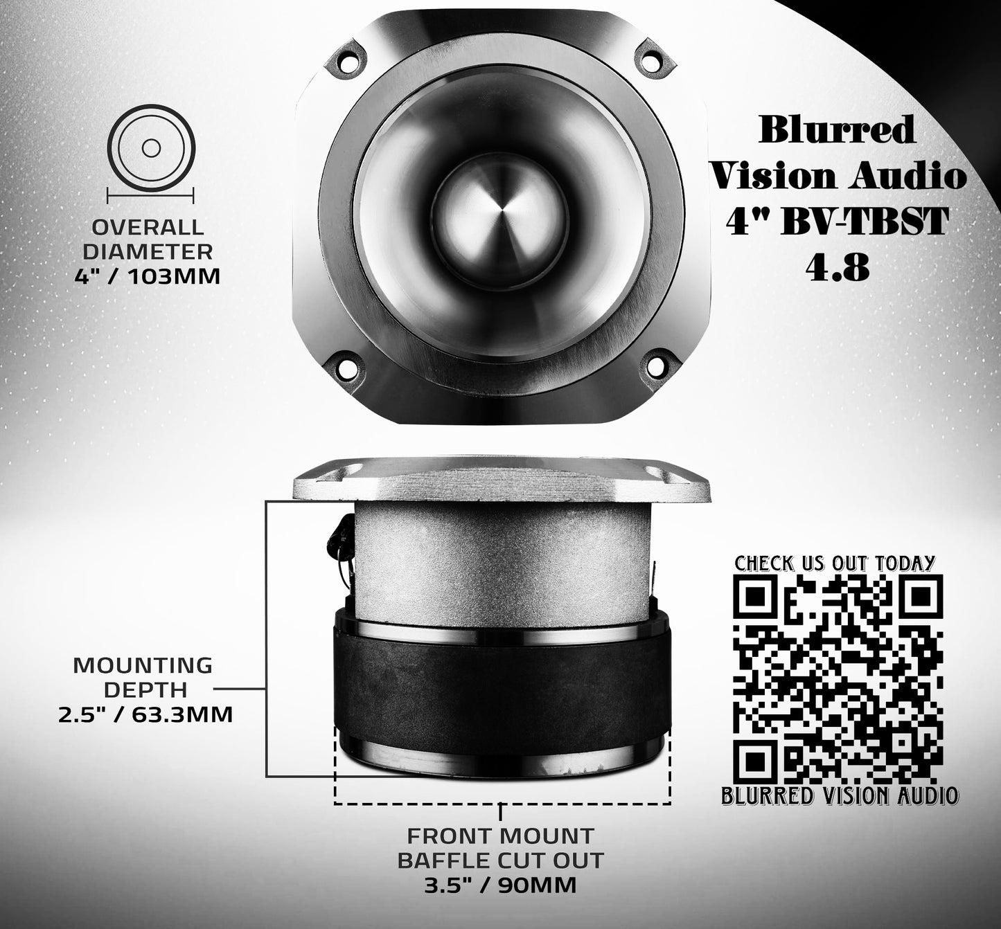 2*Blurred Vision Audio 4" BV-TBST 4.8 4” Super Bullet Tweeters 8 ohm