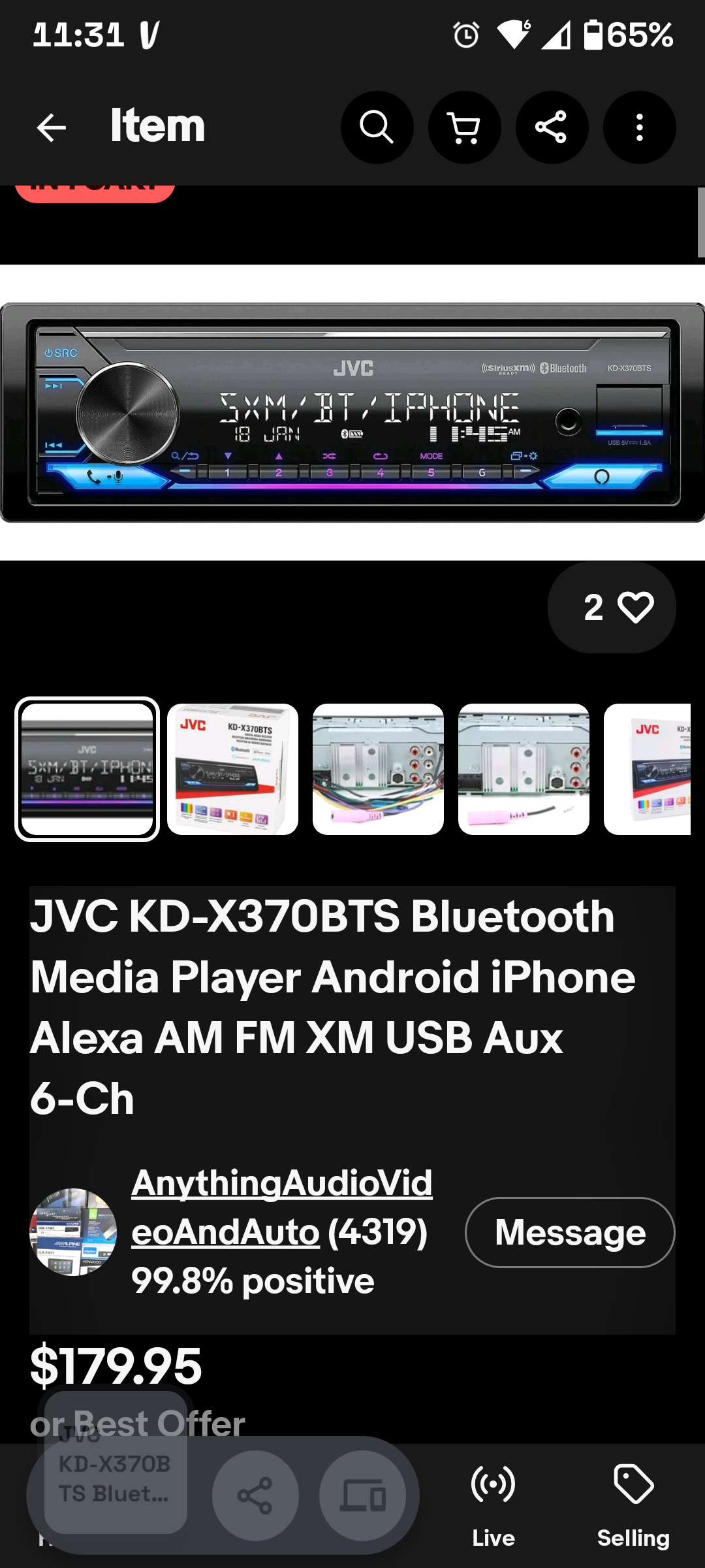 JVC KD-X370BTS 1 DIN Digital Media Receiver Bluetooth USB SiriusXM Tested ✅
