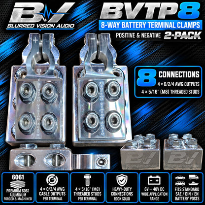 BLURRED VISION AUDIO
BVTP8 – Premium 8-Way Battery Terminal Clamps (2-Pack)