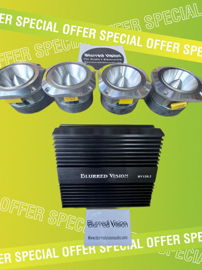 Blurred Vision Audio Loud PACK Bundle Pack (4) 4" Super Tweeters+ (1) Amplifier 120.2 Amplifier