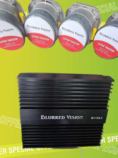 Blurred Vision Audio Loud PACK Bundle Pack (4) 4" Super Tweeters+ (1) Amplifier 120.2 Amplifier