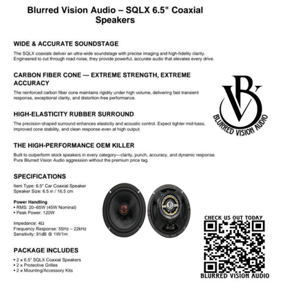 Blurred Vision Audio – 6.5" SQLX Coaxial Speakers (2 Pack Package Deal 4 Speakers)