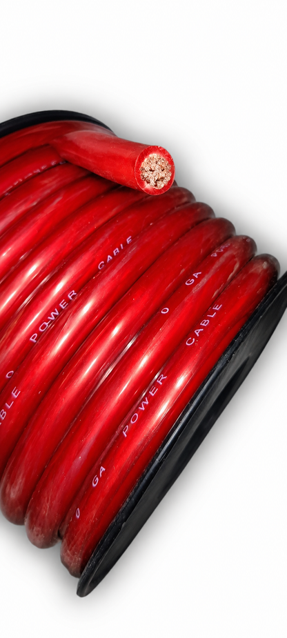 Blurred Vision Audio 0 Gauge 50 Feet Power/Ground Battery Wire Cables (RED)(Prototype)With 6 Copper Terminals