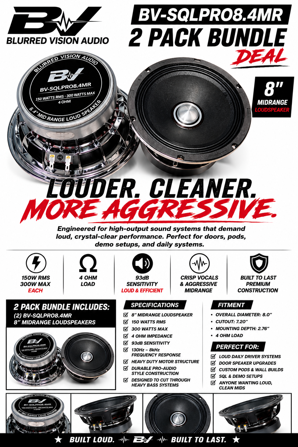 Blurred Vision Audio BV-SQLPRO8.4MR – 8” Midrange Loudspeakers (Sold In Pairs)