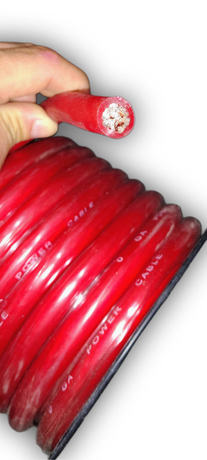 Blurred Vision Audio 0 Gauge 50 Feet Power/Ground Battery Wire Cables (RED)(Prototype)With 6 Copper Terminals
