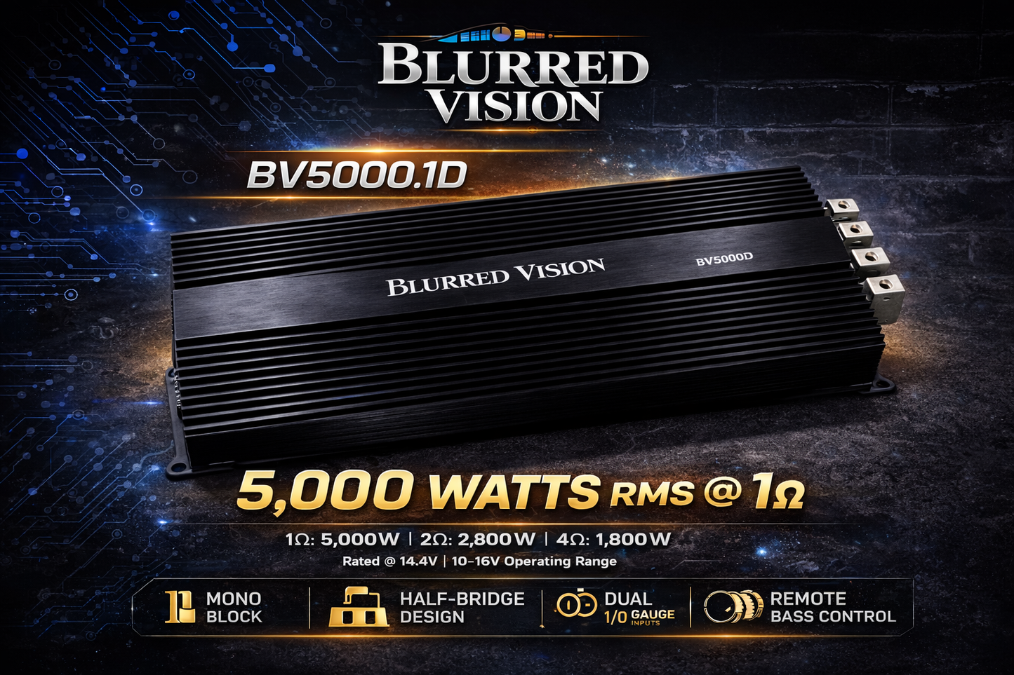 Blurred Vision Audio BV5000.1D Class D Monoblock Amplifier (5000Rms)