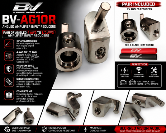 Blurred Vision Audio BV-AG10R
Pair of Angled Off Set 4 AWG to 1/0 AWG Amplifier Input Reducers