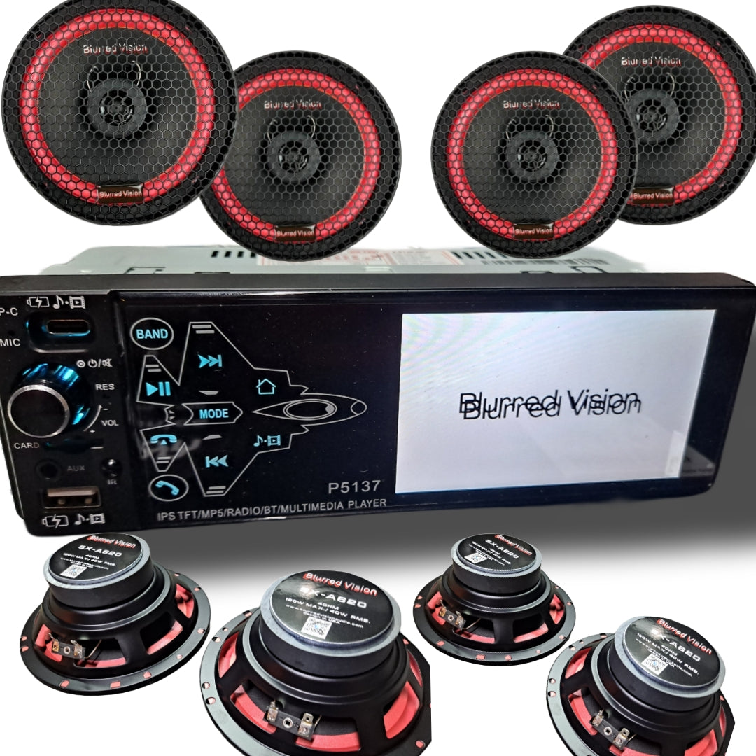 Blurred Vision Audio (1)BV-MP5-P5137BT Single Din Touchscreen With (4) BV SX-A620 6.5 Speakers Package