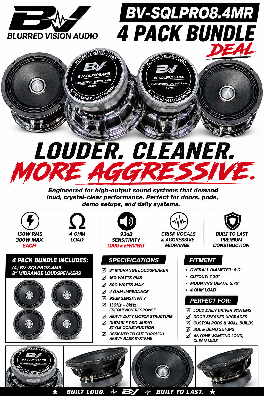 Blurred Vision Audio BV-SQLPRO8.4MR – 4 PACK BUNDLE DEAL