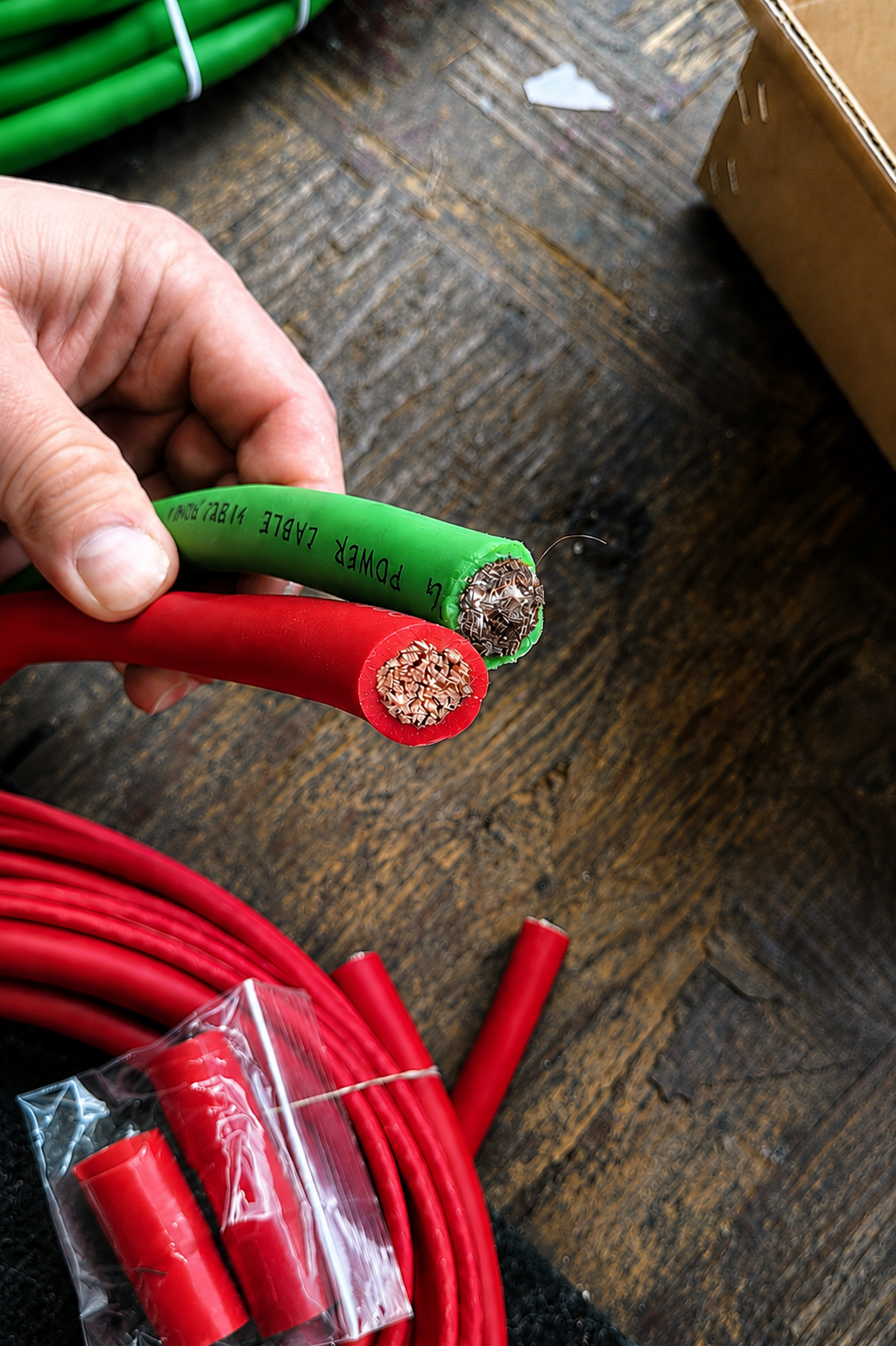 Blurred Vision Audio 0 Gauge 50 Feet Power/Ground Battery Wire Cables (RED)(Prototype)With 6 Copper Terminals