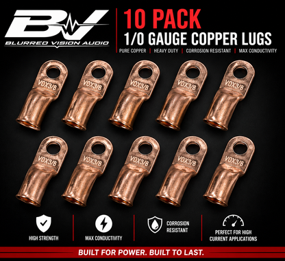 Blurred Vision Audio BVCT 1/0 GA Copper Ring Terminals – (10 Pack)