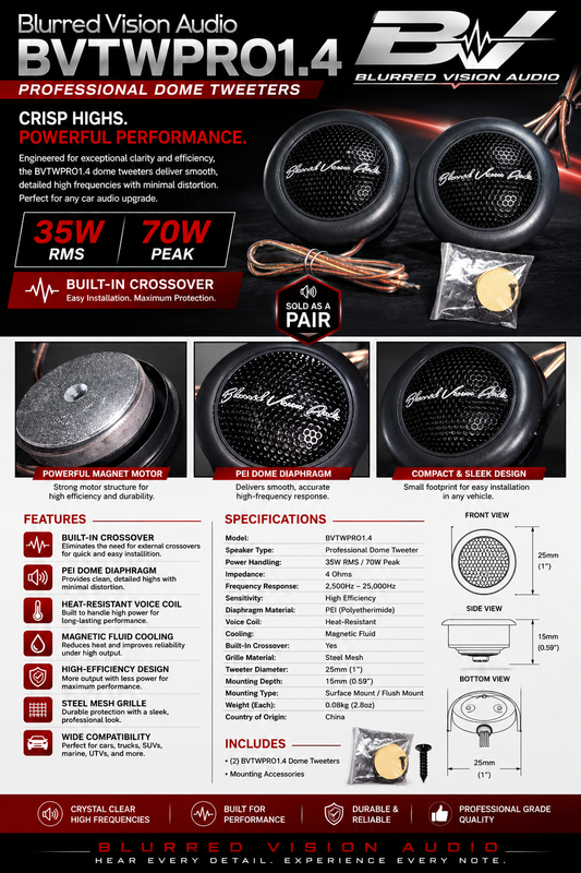 Blurred Vision Audio BVTWPRO1.4(Pro) – Professional High-Efficiency Dome Tweeters (Sold In Pairs)