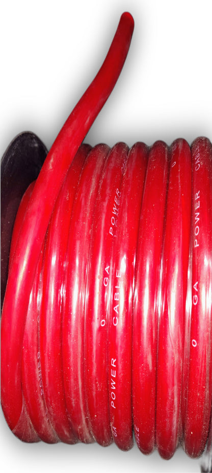 Blurred Vision Audio 0 Gauge 50 Feet Power/Ground Battery Wire Cables (RED)(Prototype)With 6 Copper Terminals