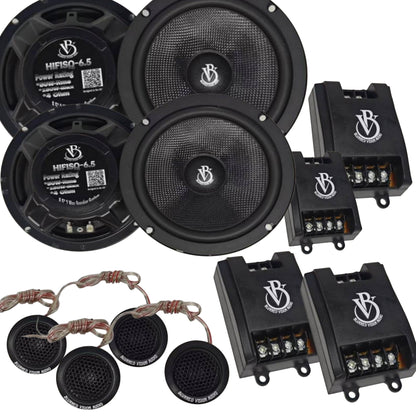 BLURRED VISION AUDIO — COMPLETE 4-SPEAKERS+ 4 TWEETERS+ 4 CROSSOVERS COMPONENT SYSTEM + 80.4 AMPLIFIER PACKAGE