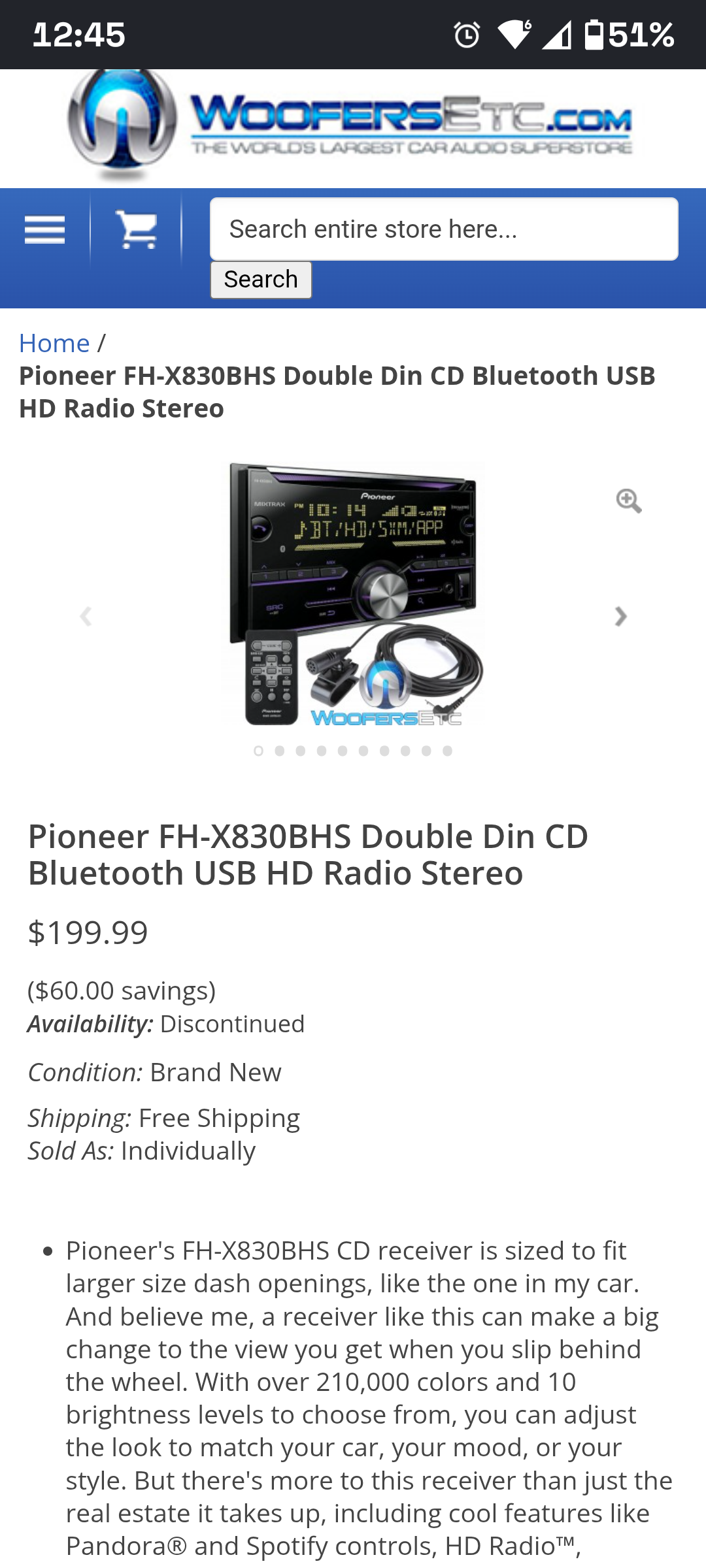 Pioneer FH-X830BHS Double Din CD Bluetooth USB HD Radio Stereo Tested ✅