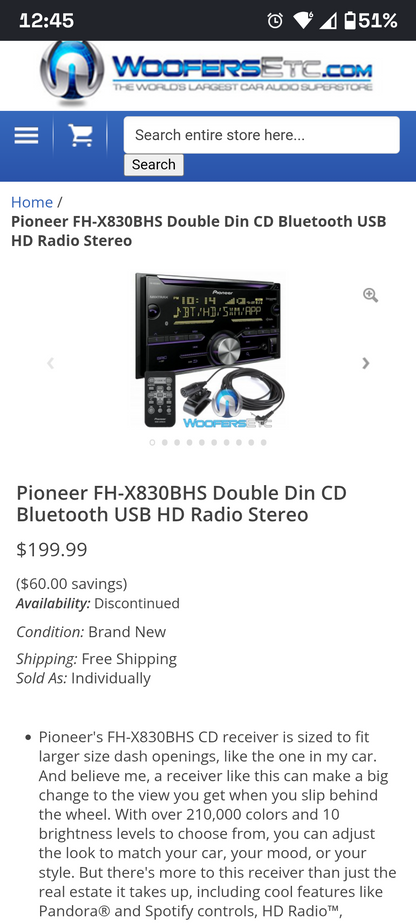 Pioneer FH-X830BHS Double Din CD Bluetooth USB HD Radio Stereo Tested ✅