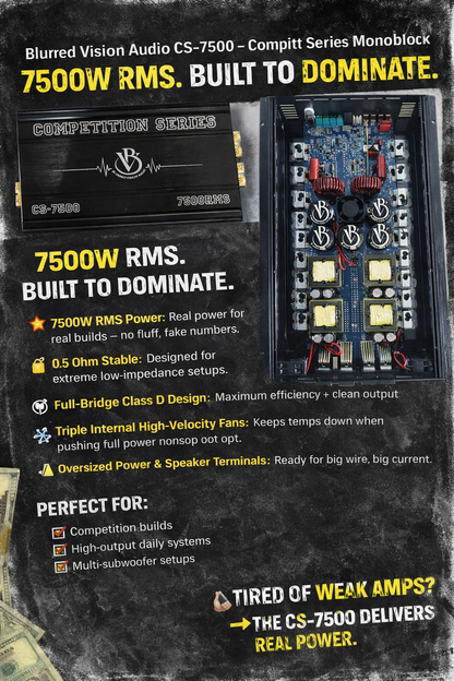 Blurred Vision Audio CS-7500 Competition Series Monoblock Amplifier (7500RMS) 0.5 Ohm