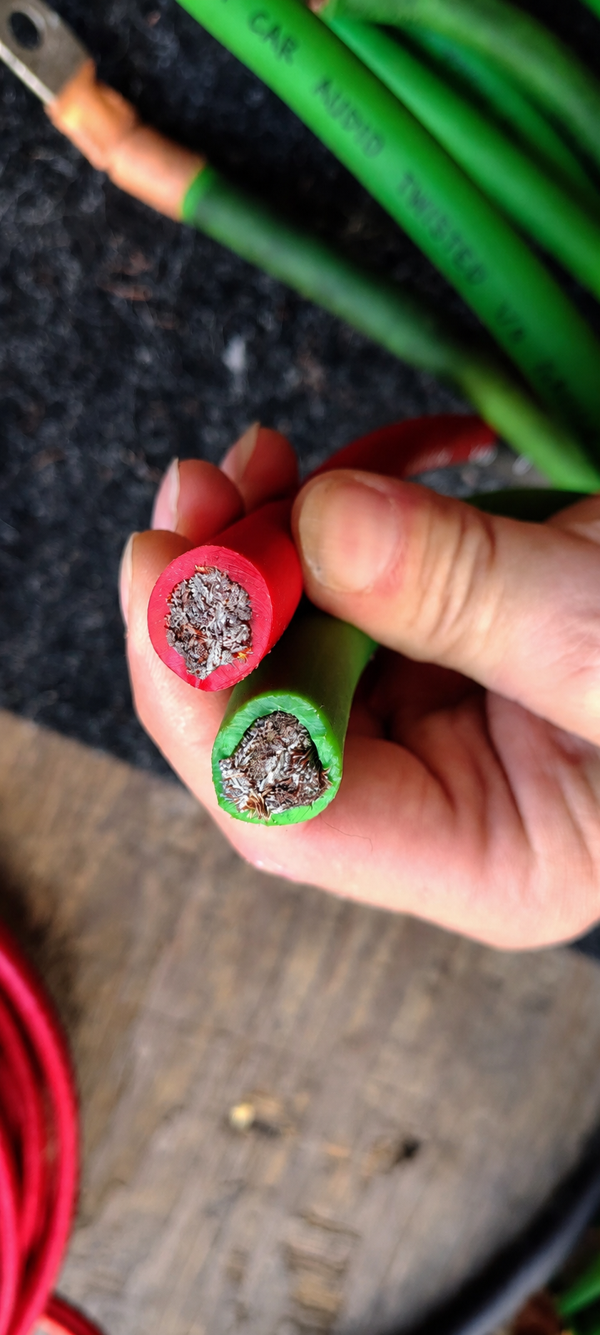 Blurred Vision Audio 0 Gauge 50 Feet Power/Ground Battery Wire Cables (RED)(Prototype)With 6 Copper Terminals