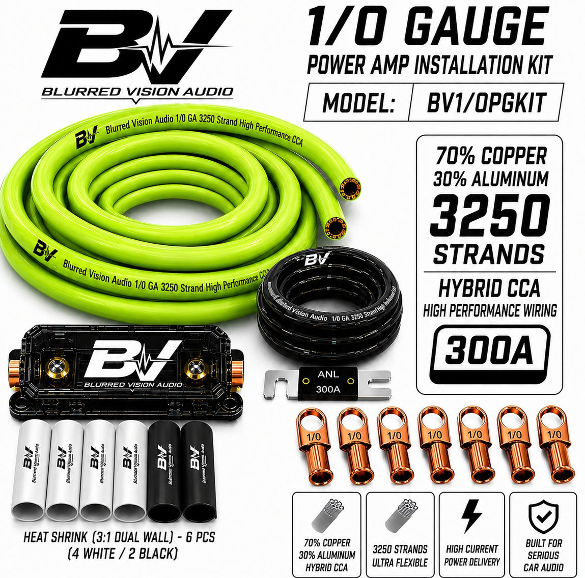 BLURRED VISION AUDIO
1/0 GA HYBRID CCA POWER AMP INSTALLATION KIT BV-1/0-PGKIT