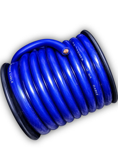 Blurred Vision Audio 0 Gauge 50 Feet Power/Ground Battery Wire Cables (BLUE)(Prototype) With 6 Copper Lugs