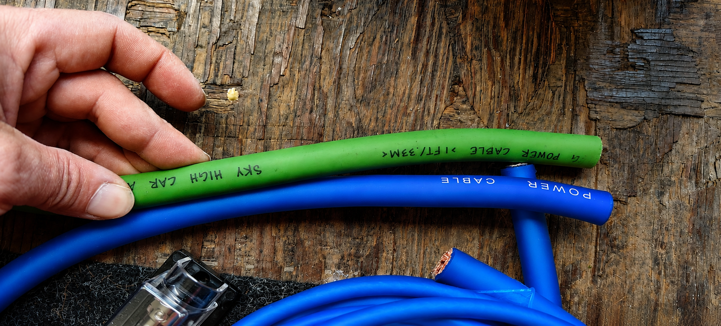 Blurred Vision Audio 0 Gauge 50 Feet Power/Ground Battery Wire Cables (BLUE)(Prototype) With 6 Copper Lugs