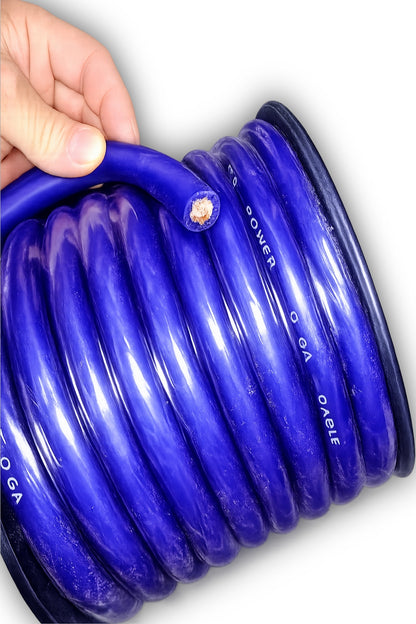 Blurred Vision Audio 0 Gauge 50 Feet Power/Ground Battery Wire Cables (BLUE)(Prototype) With 6 Copper Lugs