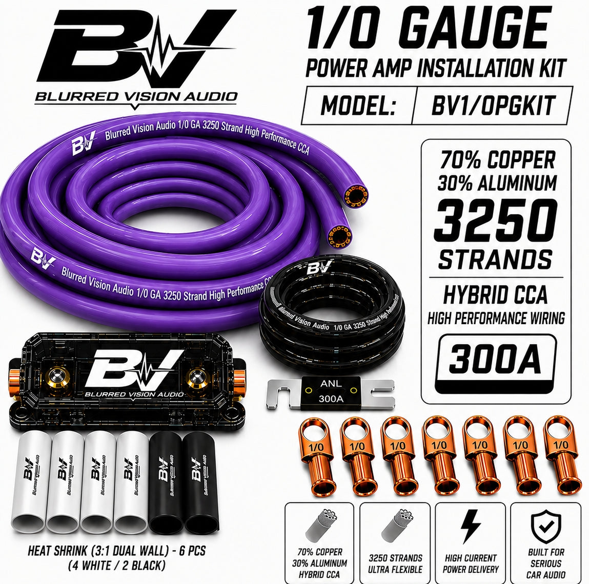 BLURRED VISION AUDIO
1/0 GA HYBRID CCA POWER AMP INSTALLATION KIT BV-1/0-PGKIT