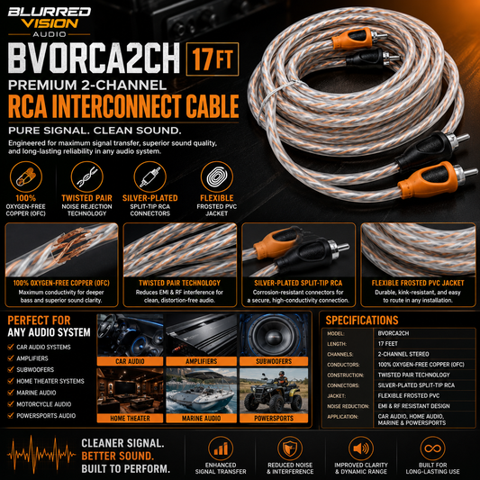 Blurred Vision Audio BVORCA2CH – 17ft Premium Ofc 2-Channel RCA Interconnect Cable (Orange)