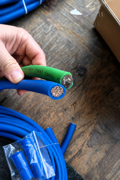 Blurred Vision Audio 0 Gauge 50 Feet Power/Ground Battery Wire Cables (BLUE)(Prototype) With 6 Copper Lugs