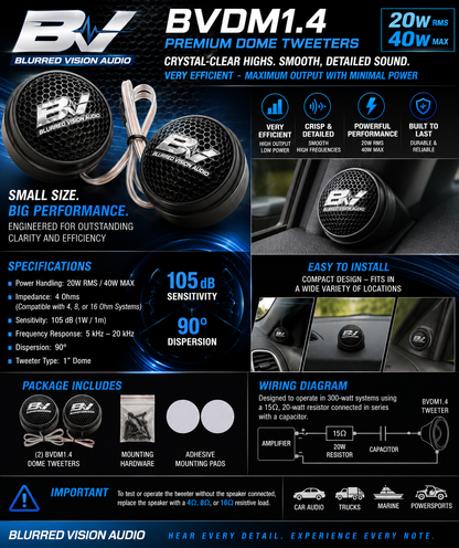 Blurred Vision Audio BVDM1.4 – Premium 1" Dome Tweeters (Sold In Pair)