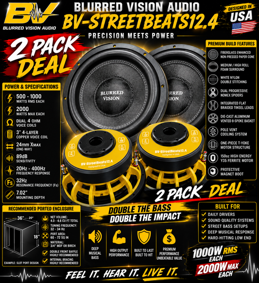 (2)PACK BLURRED VISION AUDIO STREETBEATS12.4 SUBWOOFERS
