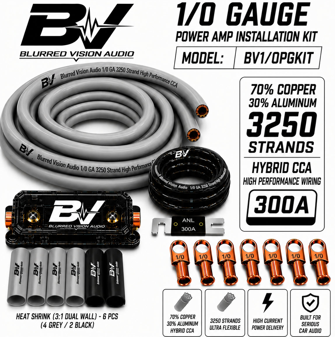 BLURRED VISION AUDIO
1/0 GA HYBRID CCA POWER AMP INSTALLATION KIT BV-1/0-PGKIT