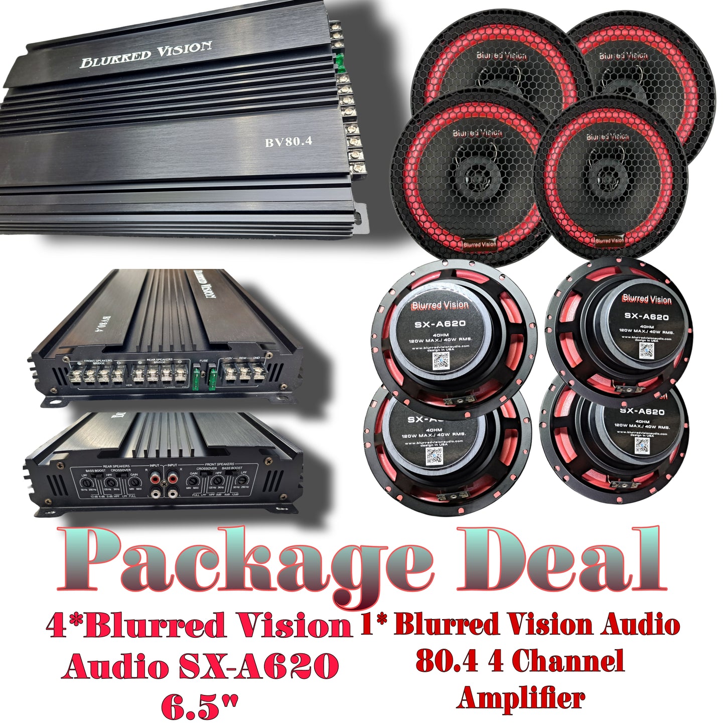 Blurred Vision Audio Package Deal 1* 80.4 4 Channel Amplifier+4*Blurred Vision Audio SX-A620 6.5"